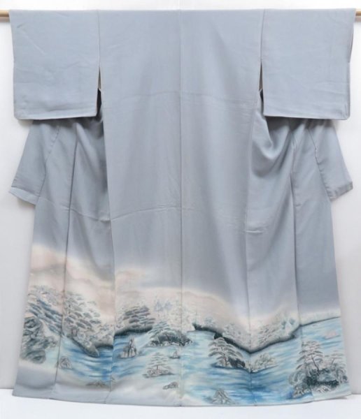 Photo1: 3611T01z1030  Japanese Kimono Silk IROTOMESODE Scenery Lavender gray (1)