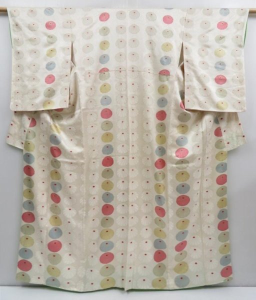 Photo1: 3611T07z940 Vintage Japanese Kimono Silk KOMON Chrysanthemum (1)