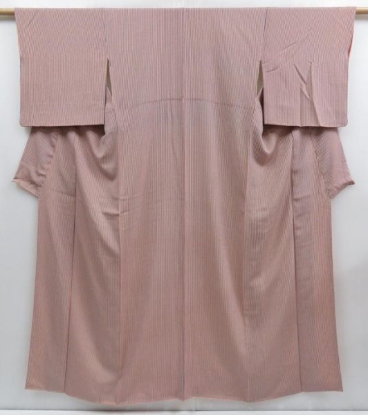 Photo1: 3611T11z930 Vintage Japanese Kimono Silk KOMON Stripe Peach (1)