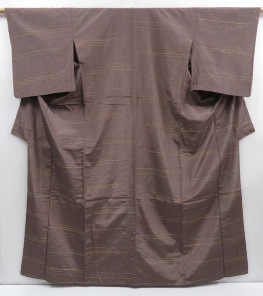 Photo1: 3611T12z600 Vintage Japanese Kimono Silk TSUMUGI  Brown-Gray (1)