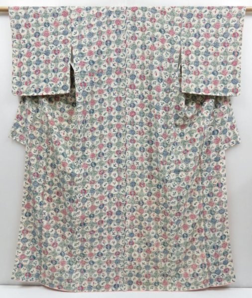 Photo1: 3709T13z820 Vintage Japanese Kimono Silk KOMON  Light gray (1)