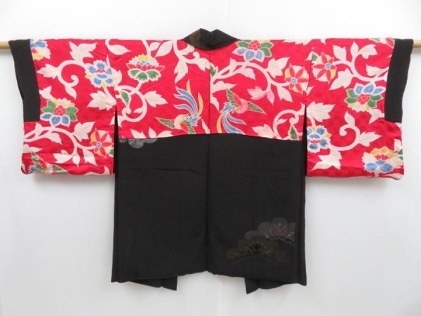 Photo1: 3722T11z590 Vintage Japanese Kimono Silk HAORI Pine Black (1)