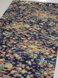 Photo3: 4L01z60  Japanese Kimono Silk  FABRIC Flowers Navy 40.9x14.2 (3)