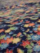 Photo4: 4L01z60  Japanese Kimono Silk  FABRIC Flowers Navy 40.9x14.2 (4)