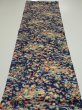 Photo5: 4L02z60  Japanese Kimono Silk  FABRIC Flowers Navy 40.9x14.2 (5)