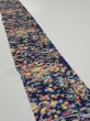 Photo1: 4L08z40  Japanese Kimono Silk  FABRIC Flowers Navy 58.3x7.5 (1)