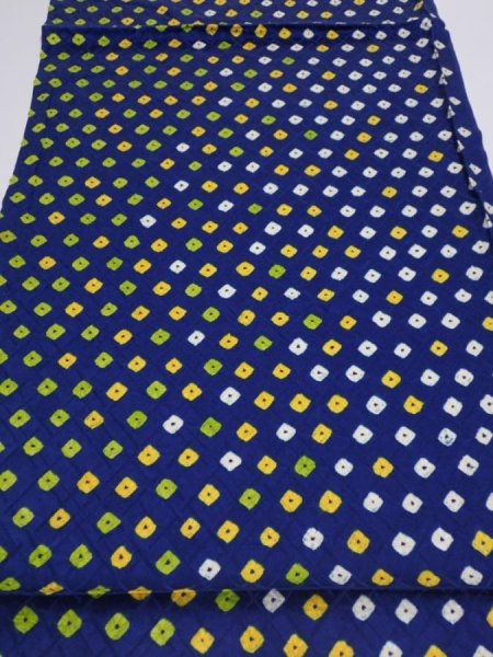 Photo1: 4L01z50  Japanese Kimono Silk  FABRIC Shibori Navy 40.2x14.2 (1)