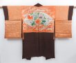 Photo1: 3725T14z430 Vintage Japanese Kimono Silk HAORI Flower Dark brown (1)