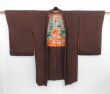 Photo2: 3725T14z430 Vintage Japanese Kimono Silk HAORI Flower Dark brown (2)