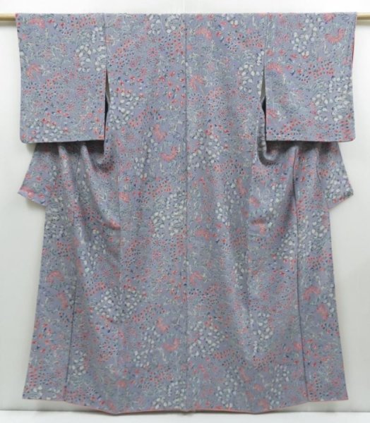 Photo1: 3802T02z890 Vintage Japanese Kimono Silk KOMON Flowers Light purple (1)