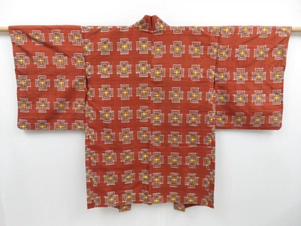 Photo1: 3813T02z450 Vintage Japanese Kimono Silk HAORI  Brown (1)