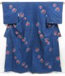 Photo1: 3813T08z850 Vintage Japanese Kimono Silk TSUMUGI Camellia Dark blue (1)