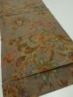 Photo2: 2L01z60  Japanese Kimono Silk  FABRIC Flowers Brown-Gray 42.5x14.2 (2)