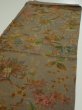 Photo3: 2L01z60  Japanese Kimono Silk  FABRIC Flowers Brown-Gray 42.5x14.2 (3)