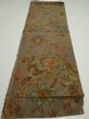 Photo5: 2L01z60  Japanese Kimono Silk  FABRIC Flowers Brown-Gray 42.5x14.2 (5)