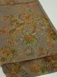 Photo2: 2L02z60  Japanese Kimono Silk  FABRIC Flowers Brown-Gray 43.3x14.2 (2)