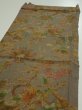 Photo3: 2L02z60  Japanese Kimono Silk  FABRIC Flowers Brown-Gray 43.3x14.2 (3)