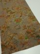 Photo2: 2L03z80  Japanese Kimono Silk  FABRIC Flowers Brown-Gray 61.4x14.2 (2)