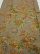 Photo1: 2L05z80  Japanese Kimono Silk  FABRIC Flowers Brown-Gray 62.2x14.2 (1)