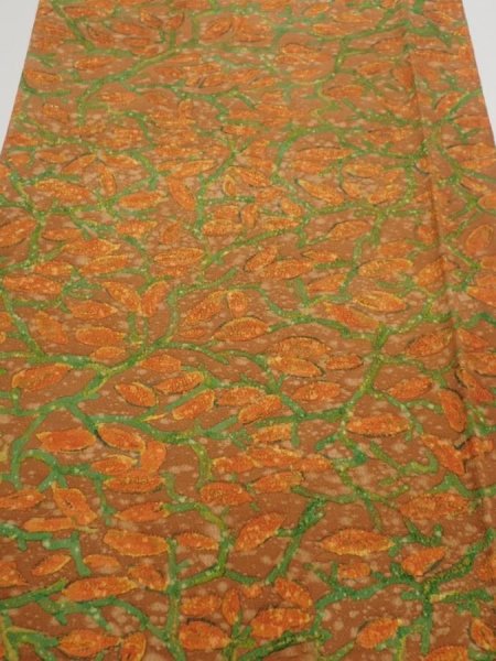 Photo1: 2L05z100  Japanese Kimono Silk  FABRIC Branch Orange-Brown 66.1x14.6 (1)