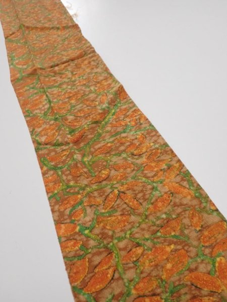 Photo1: 2L10z30  Japanese Kimono Silk  FABRIC Branch Orange-Brown 35.4x7.1 (1)