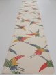 Photo5: 2K02z80  Japanese Kimono Silk  FABRIC Crane Off-white 59.8x14.2 (5)