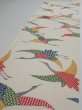 Photo3: 2K04z90  Japanese Kimono Silk  FABRIC Crane Off-white 66.9x13.8 (3)