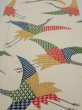 Photo1: 2K06z90  Japanese Kimono Silk  FABRIC Crane Off-white 65.4x13.8 (1)