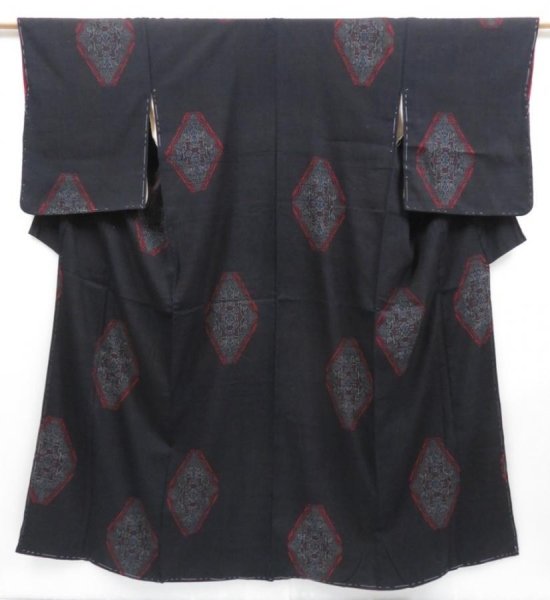 Photo1: 3815T13z820 Vintage Japanese Kimono Silk TSUMUGI  Black (1)