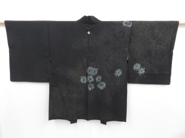 Photo1: 3816T10z600 Vintage Japanese Kimono Silk HAORI Rose Black (1)