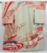 Photo1: 3816T13z1120 Vintage Japanese Kimono Silk TSUKESAGE Flowers Celadon (1)