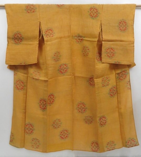 Photo1: 3820T01z440 Vintage Japanese Kimono Linen OJIYA  Dark yellow (1)