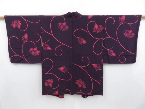 Photo1: 3820T10z560 Vintage Japanese Kimono Silk HAORI Flower Grape (1)