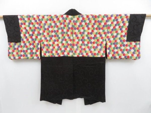 Photo1: 3821T11z560 Vintage Japanese Kimono Silk HAORI Karakusa Black (1)