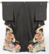 Photo1: 3827T13z660 Antique Japanese Kimono Silk TOMESODE Folding fan Black (1)