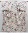 Photo1: 3828T01z910  Japanese Kimono Silk KOMON Flowers Sand beige (1)