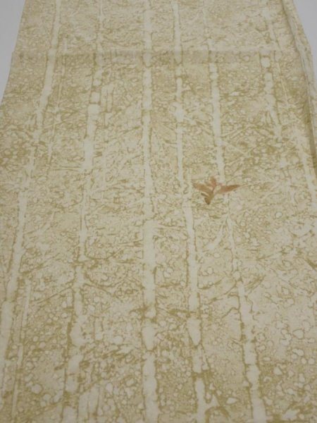 Photo1: 2U01z50  Japanese Kimono Silk  FABRIC Grove Light olive 42.5x14.4 (1)