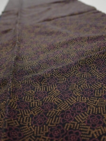 Photo1: 2U10z30  Japanese Kimono Silk  FABRIC Plum blossom Black 35.8x6.7 (1)