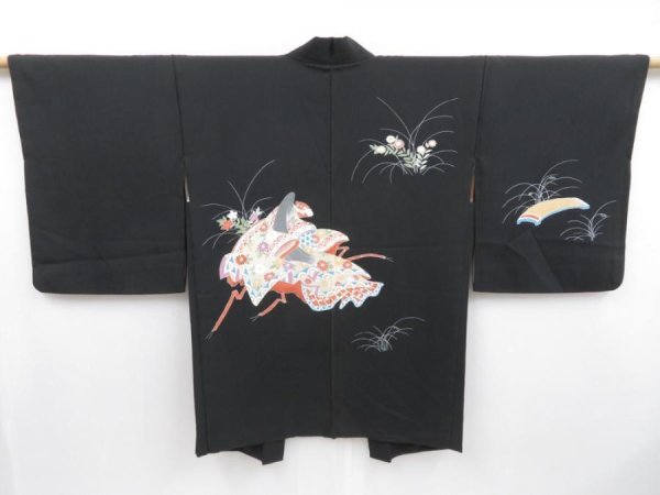 Photo1: 3901T08z620  Japanese Kimono Silk HAORI Princess Black (1)