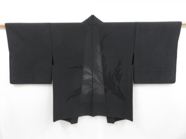 Photo1: 3904T06z290  Japanese Kimono Silk See through HAORI Leaf Black (1)