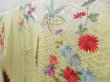 Photo2: 3905T11z1070 Vintage Japanese Kimono Silk FURISODE Peony Light yellow (2)