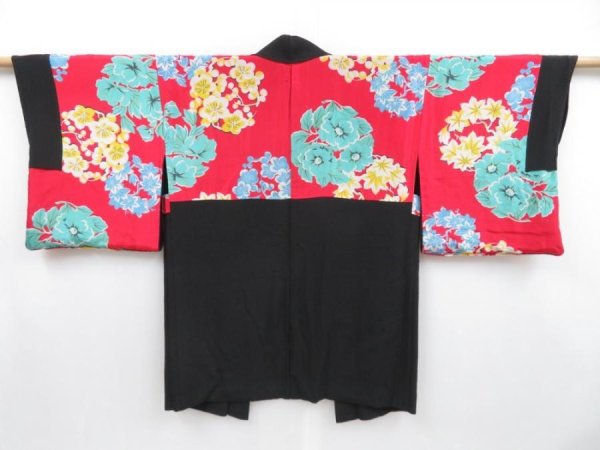 Photo1: 3907T04z380 Vintage Japanese Kimono Silk HAORI Peony Black (1)