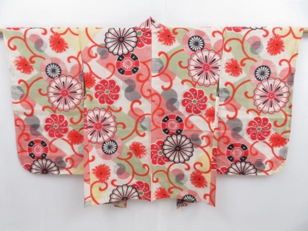 Photo1: 3911T06z400 Vintage Japanese Kimono Silk MEISEN HAORI Flowers (1)