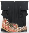 Photo1: 3918T01z1410  Japanese Kimono Silk TOMESODE Peony Black (1)