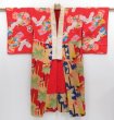 Photo8: 3918T05z690 Antique Japanese Kimono Cotton JUBAN Flying crane Red (8)