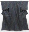 Photo1: 3919T12z620 Vintage Japanese Kimono Silk TSUMUGI  Black (1)