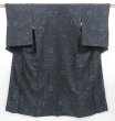 Photo1: 3921T12z680 Vintage Japanese Kimono Silk KOMON Flowers Black (1)