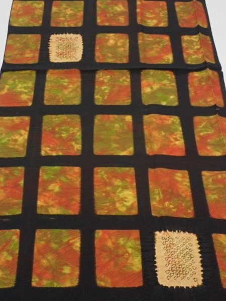 Photo1: 2V01z60  Japanese Kimono Silk  FABRIC  Orange-Brown 45.7x14.4 (1)