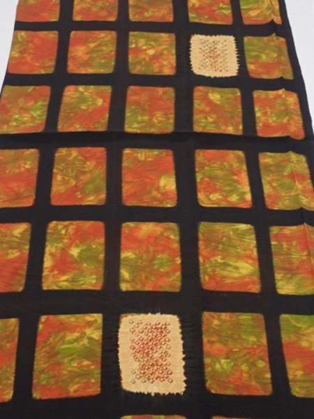 Photo1: 2V02z60  Japanese Kimono Silk  FABRIC  Orange-Brown 46.5x14.4 (1)