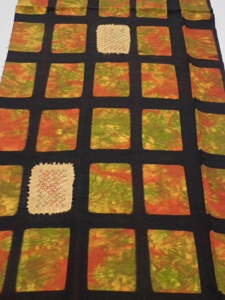 Photo1: 2V04z70  Japanese Kimono Silk  FABRIC  Orange-Brown 52.8x14.4 (1)